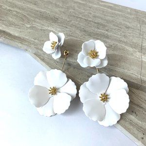 NEW~ Anthropologie Captiva Floral Front — White Flower jacket Earrings